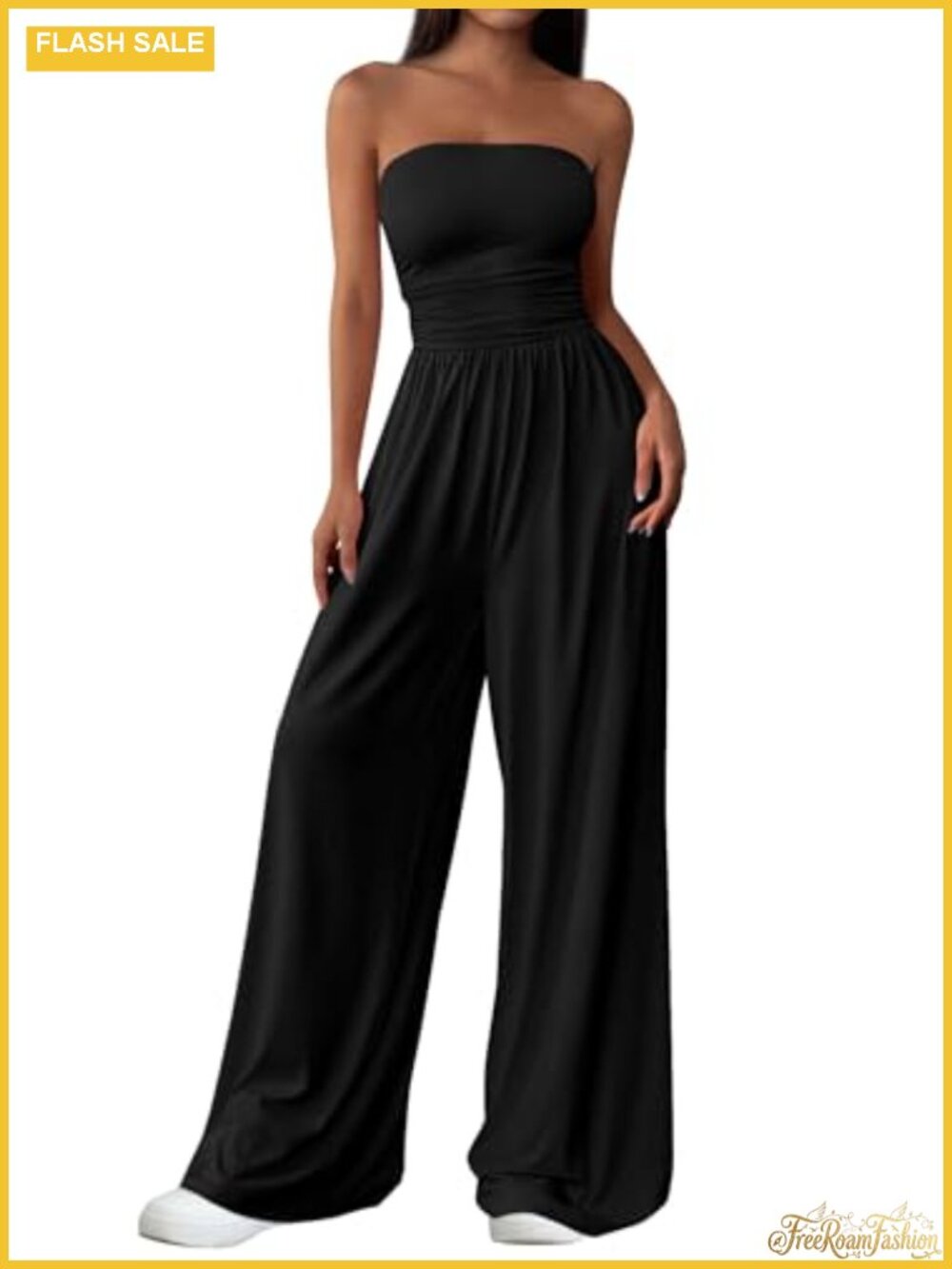 Strapless Jumpsuit for Women Wide Leg Sleeveless Romper Stretchy Knit Casual